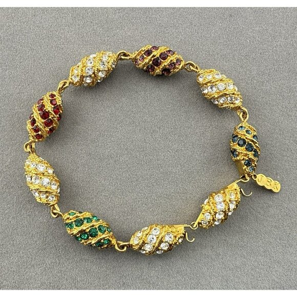 Camrose and Kross JBK Bracelet Rhinestone Royal Egg Jackie Kennedy Gold Tone - Picture 1 of 15